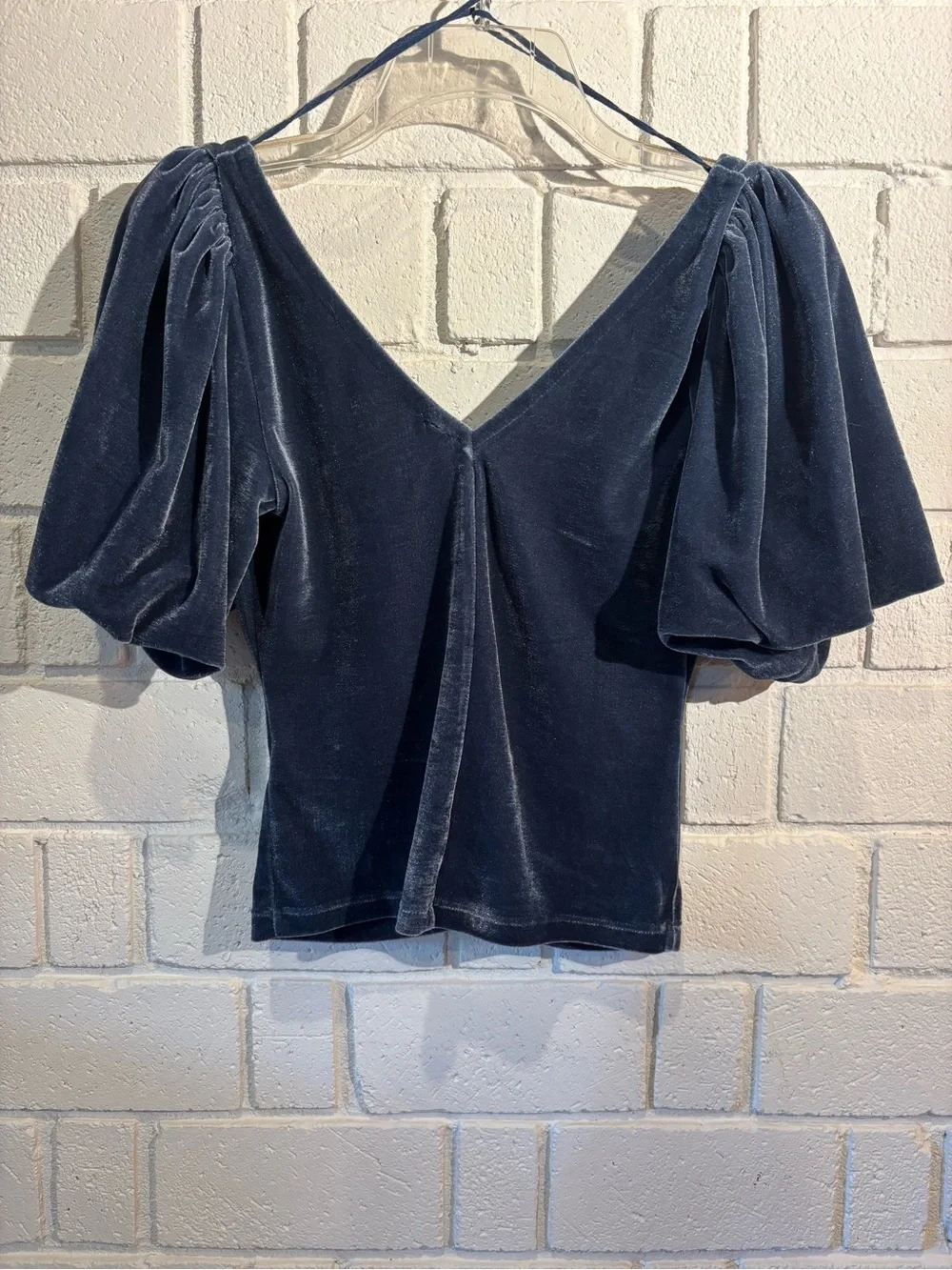 Free People Velvet Ruched V-Neck Top in  Blue